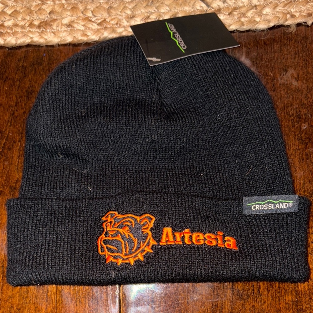 Black Beanie with Orange Embroidery